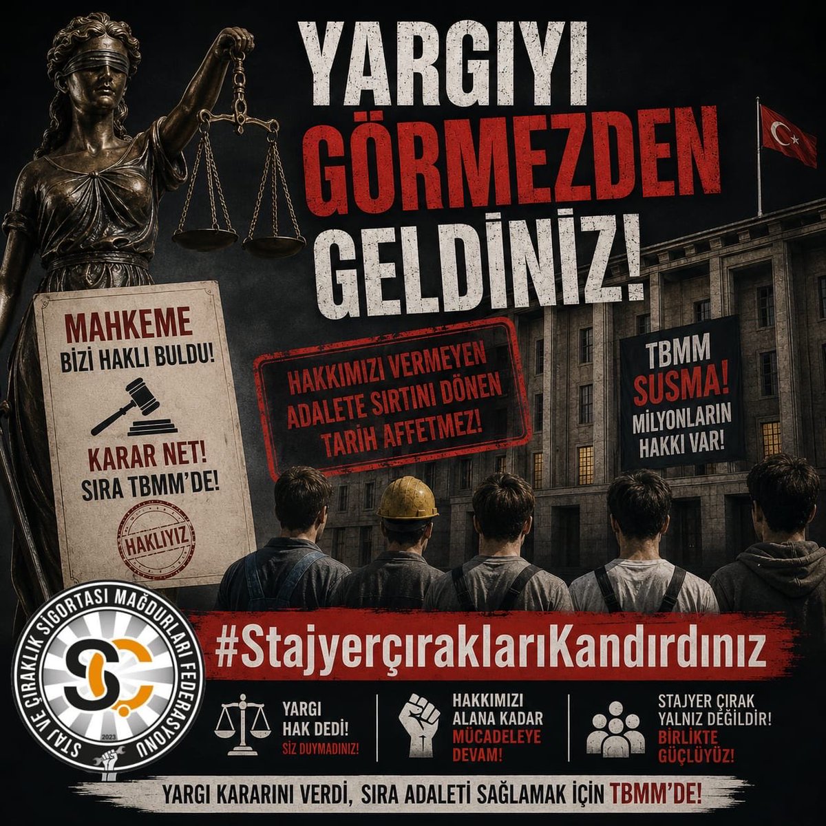 CirakStajFED's tweet photo. Staj ve Çıraklık Sigortası Mağdurları Federasyonu’ndan Kamuoyuna ve Yüce Meclis’e Çağrıdır

@Akparti
@MHP_Bilgi
@yenipartiyiz 
@RTErdogan 
@dbdevletbahceli 
@eczozgurozel
@Yusuf__Tekin 
@tcmeb 
@isikhanvedat 
@csgbakanligi 
@memetsimsek 
@HMBakanligi 
@abakingurlek 
@iletisim 
@herkesicinCHP
@iyiparti
@YeniYolTBMM
@SaadetPartisi
@devapartisi
@_DemokratParti
@rprefahpartisi
@anahtarparti
@zaferpartisi
@bbpgenelmerkez
 @DSPGenelMerkez 
@BTP_Parti
@tipgenelmerkez
@dypmerkez 
@emekpartisi 
@NumanKurtulmus
@mehmetucum
@oktay_saral
@ejderacikkapi
@MahinurOzdemir
@profdrorhanates 
@MvDrHasanArslan 
@aerdemcantimur
@Korkutata_Zeki 
@isikhanvedat 
@vedatbilgn
@akbasogluemin
@NazimMavis
@leylasahinusta
@resulkurt34
@vedatbilgn
@zorlu77

Yargı makamları önlerine gelen uyuşmazlıklarda mevcut mevzuat çerçevesinde kararlarını açıklamıştır. 

Hukuki süreçlerin ardından artık çözümün ve adaletin adresi tektir: Türkiye Büyük Millet Meclisi.

Henüz 14-18 yaşlarında ellerine alet alıp üretime katılan, sanayide ve işletmelerde fiilen çalışan milyonlarca stajyer ve çırak, yıllar önce kendilerine verilen "sigorta kartları" ile geleceğe güvenle bakacaklarına inanmıştır. 

Ancak verilen bu sigorta numaraları emeklilik hesaplamasında başlangıç sayılmamış; genç yaşta dökülen alın teri yok sayılmıştır.

Fiilen çalışma, mesai ve üretim olduğu halde sigorta türünün "kısa vadeli" ile sınırlandırılması, anayasal sosyal devlet ilkesi ve çalışma barışıyla bağdaşmamaktadır. 

Mağduriyetin kaynağı idari ve yasal boşluklardır; çözümü ise milli iradenin tecelligahı olan TBMM’nin elindedir.

Taleplerimiz Net ve Açıktır:

Tescil Tarihi Başlangıç Sayılmalıdır: Staj ve çıraklık döneminde verilen SGK tescil numaralarının, uzun vadeli sigorta kollarında (emeklilikte) "ilk işe giriş tarihi" olarak kabul edilmesi yasalaştırılmalıdır.

Tam Güvence Sağlanmalıdır: Geleceğimizin teminatı olan gençlerin mesleki eğitimdeki emeği, kısa vadeli-uzun vadeli ayrımı yapılmaksızın eksiksiz koruma altına alınmalıdır.

Yıllardır süren bu haklı mücadelede beklentimiz bir ayrıcalık değil, alın terinin karşılığı olan adalettir. 

Meclisimizin tüm siyasi partilerini ve milletvekillerini, bu toplumsal yarayı kapatacak kanun teklifini bir an önce gündeme alarak oy birliğiyle yasalaştırmaya davet ediyoruz.

Yargı kararını söylemiştir; şimdi söz de, karar da, vicdani sorumluluk da Türkiye Büyük Millet Meclisi’nindir.

Staj ve Çıraklık Sigortası Mağdurları Federasyonu

Yargıyı Görmezden Geldiniz
#StajyerçıraklarıKandırdınız