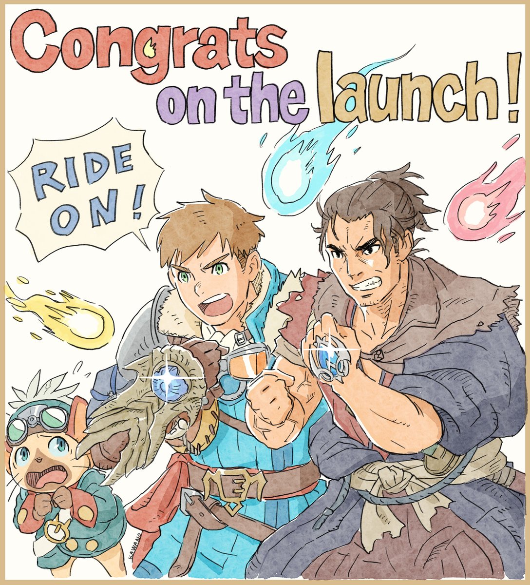 monsterhunter's tweet photo. "Your hiiighneeess!!! I think there's been a mixup..." 

Good luck to the Oni warriors out there in your battles against the Genma! Special collaboration artwork by #MHStories3 Art Director Takahiro Kawano. https://t.co/7DR3Xu3xuq