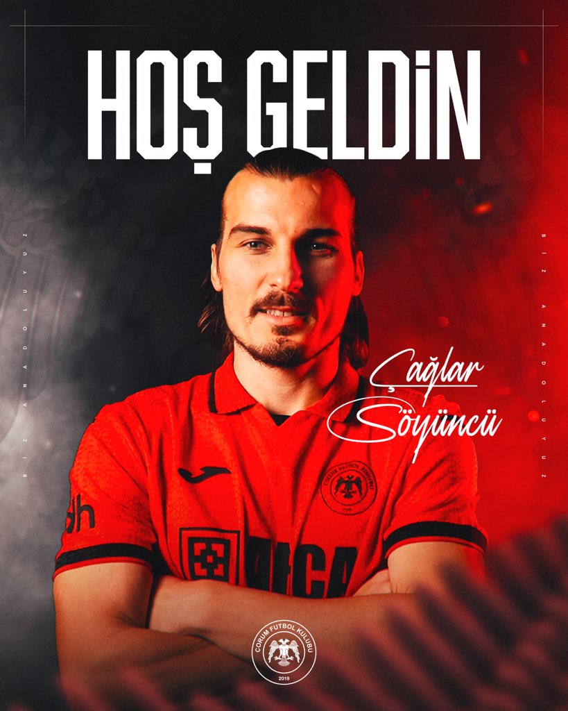 corumfk's tweet photo. 🔴⚫ ÇAĞLAR SÖYÜNCÜ ARCA ÇORUM FK’DA!

Kulübümüz, A Millî Takımımızın forması giyen 1996 doğumlu savunma oyuncusu Çağlar Söyüncü ile 2 yıllık sözleşme imzalamıştır.

Tecrübeli futbolcumuz, kariyerini kırmızı-siyahlı formamız altında sürdürecektir. ✍️

🇹🇷 Profesyonel kariyerine Altınordu’da başlayan Çağlar; Freiburg, Leicester City, Atlético Madrid ve Fenerbahçe formaları giyerek Bundesliga, Premier League, La Liga ve Trendyol Süper Lig’de görev aldı.

🏆 Leicester City ile İngiltere Federasyon Kupası ve Community Shield şampiyonlukları yaşayan millî savunmacı, Türkiye A Millî Takımı’nda da uzun yıllar forma giydi.

Ailemize hoş geldin, Çağlar! ❤️🖤

Kırmızı-siyahlı formamız altında başarılarla dolu bir yolculuk diliyoruz.

#bizAnadoluyuz