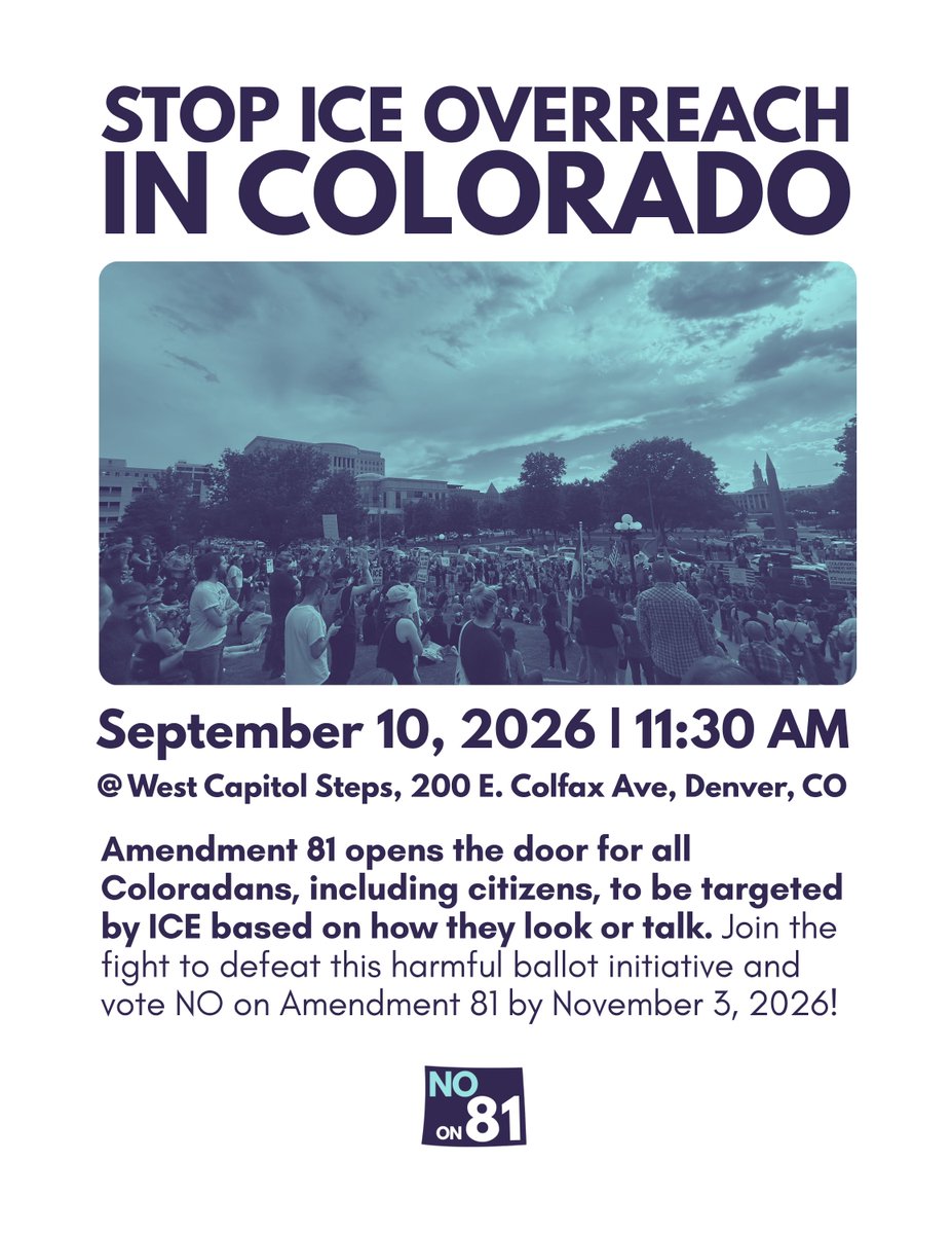 TogetherCO's tweet photo. Join us Sept 10, 11:30 AM at State Capitol west steps to kick off No on 81 campaign! 📣 Wear purple &amp; light blue! RSVP link in bio. https://t.co/raMFxahYyN