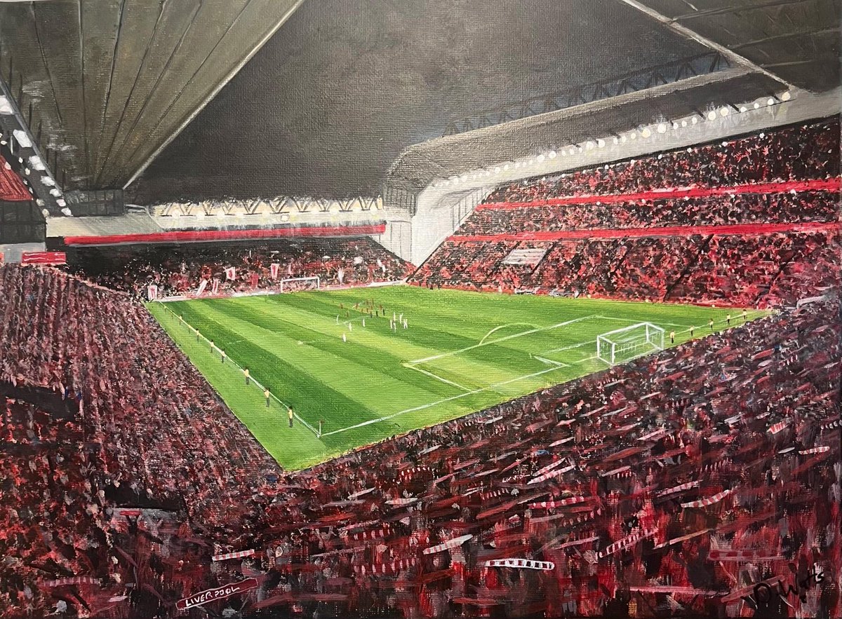 whopo's tweet photo. Liverpool FC. Anfield Stadium on a famous European night. #Liverpool #football #art #artistonX #painting https://t.co/GClxtAWewQ https://t.co/uJTBdXuxkW