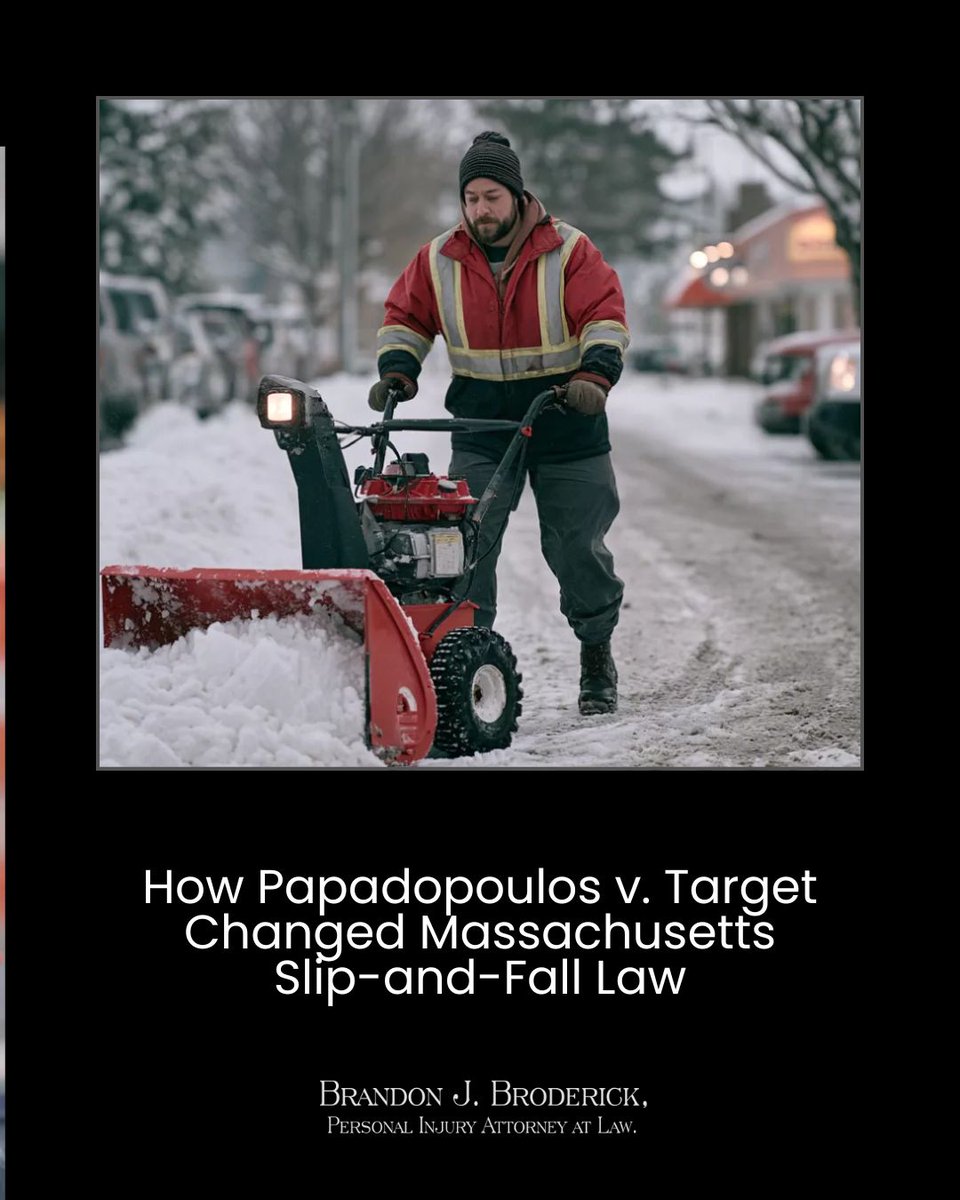 bjbroderick's tweet photo. ⚖️ How did Papadopoulos v. Target change Massachusetts slip-and-fall law? Learn what the landmark case means for property owners and injured people. 👀 https://t.co/5Pvmg8DCwx
#MassachusettsLaw #SlipAndFall #PersonalInjury https://t.co/uwzAjuuaie