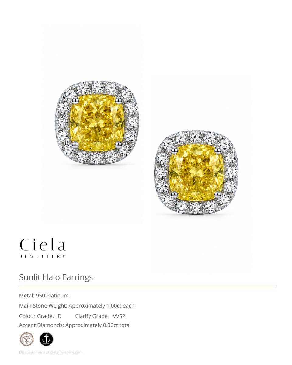 CielaJewellery's tweet photo. A brighter kind of brilliance.

Two approximately 1.00ct Fancy Vivid Yellow cushion-cut diamonds, surrounded by pavé halos in PT950 platinum.

The Sunlit Halo Earrings.

https://t.co/3rvjh6N6Sy https://t.co/iiiqHxsBjT
