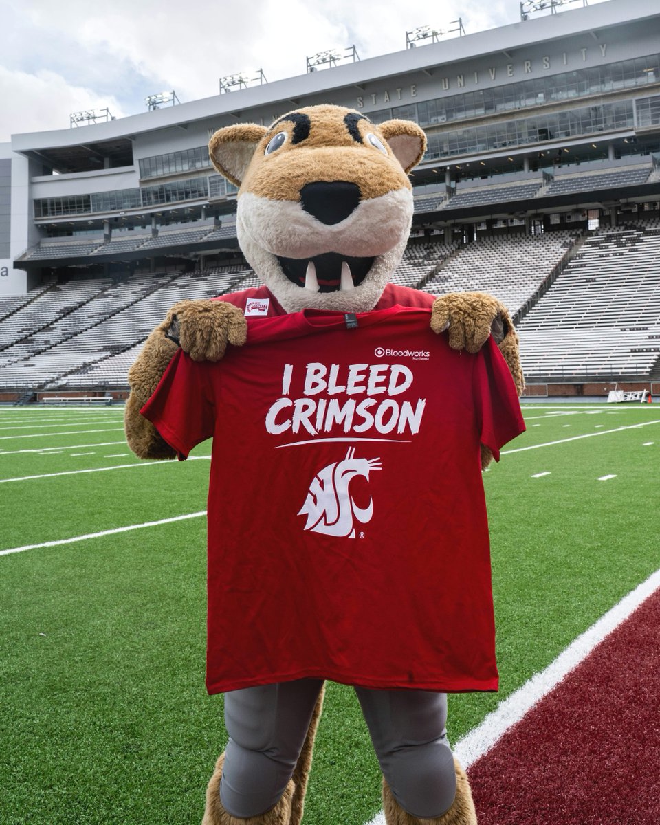 WSUCougars's tweet photo. Hey West Side Cougs, we know you BLEED CRIMSON now go prove it! 

Help save lives by donating at @BloodworksNW this month and you'll score this exclusive t-shirt in select locations while supplies last.  

Schedule your appointment today! 

#GoCougs | #NextIsNow https://t.co/SfsCC78VhP