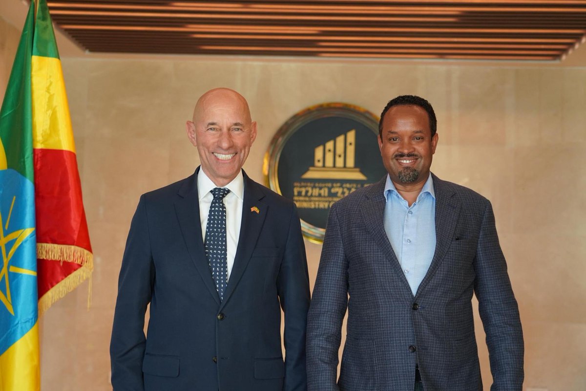 AsstSecStateAF's tweet photo. During his meeting with Ethiopian Minister of Finance Ahmed Shide, Assistant Secretary Garcia advocated for key U.S. commercial bids for the Bishoftu International Airport and the Kenticha mine. The U.S. welcomes Ethiopia's market liberalization and fiscal reforms to foster sustained economic growth and development.