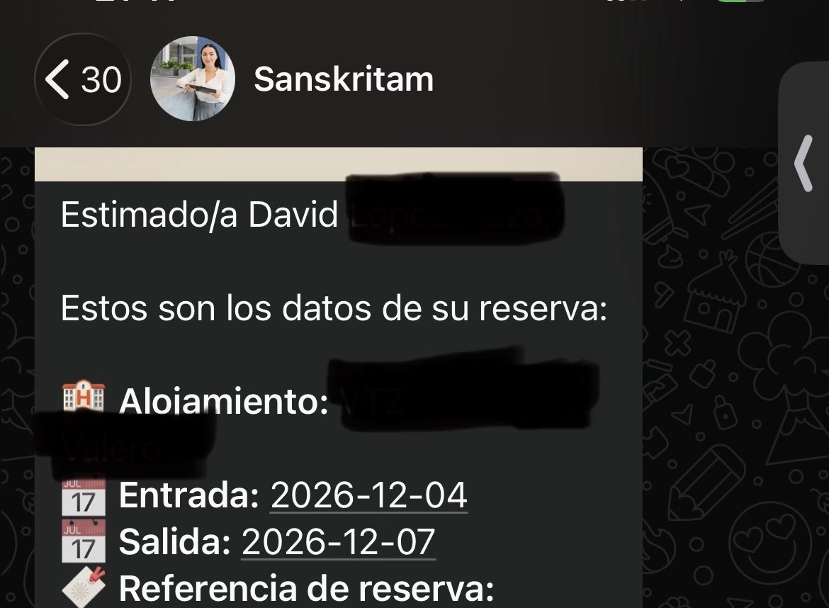 David_Touy's tweet photo. He reservado un hotel a través de Booking y me han escrito dos veces al WhatsApp con todos los datos de mi reserva para intentar timarme. Cómo coño protegéis los datos de vuestros clientes? @bookingcom https://t.co/FdzE0iSfDN