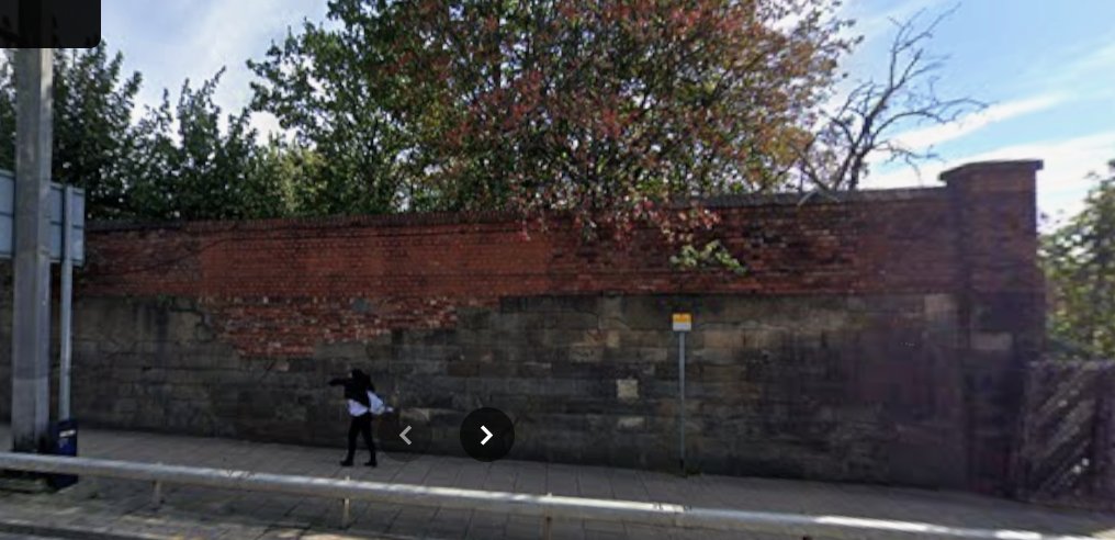 SeaSwine9's tweet photo. Interesting but bittersweet thing I stumbled on. In the 1950s, a clumsy Riddles engine ran away in reverse and went through a wall. 

The damage and repair to the wall was still visible until around 2025 when the tore it down :( https://t.co/Voy8PzhaWh