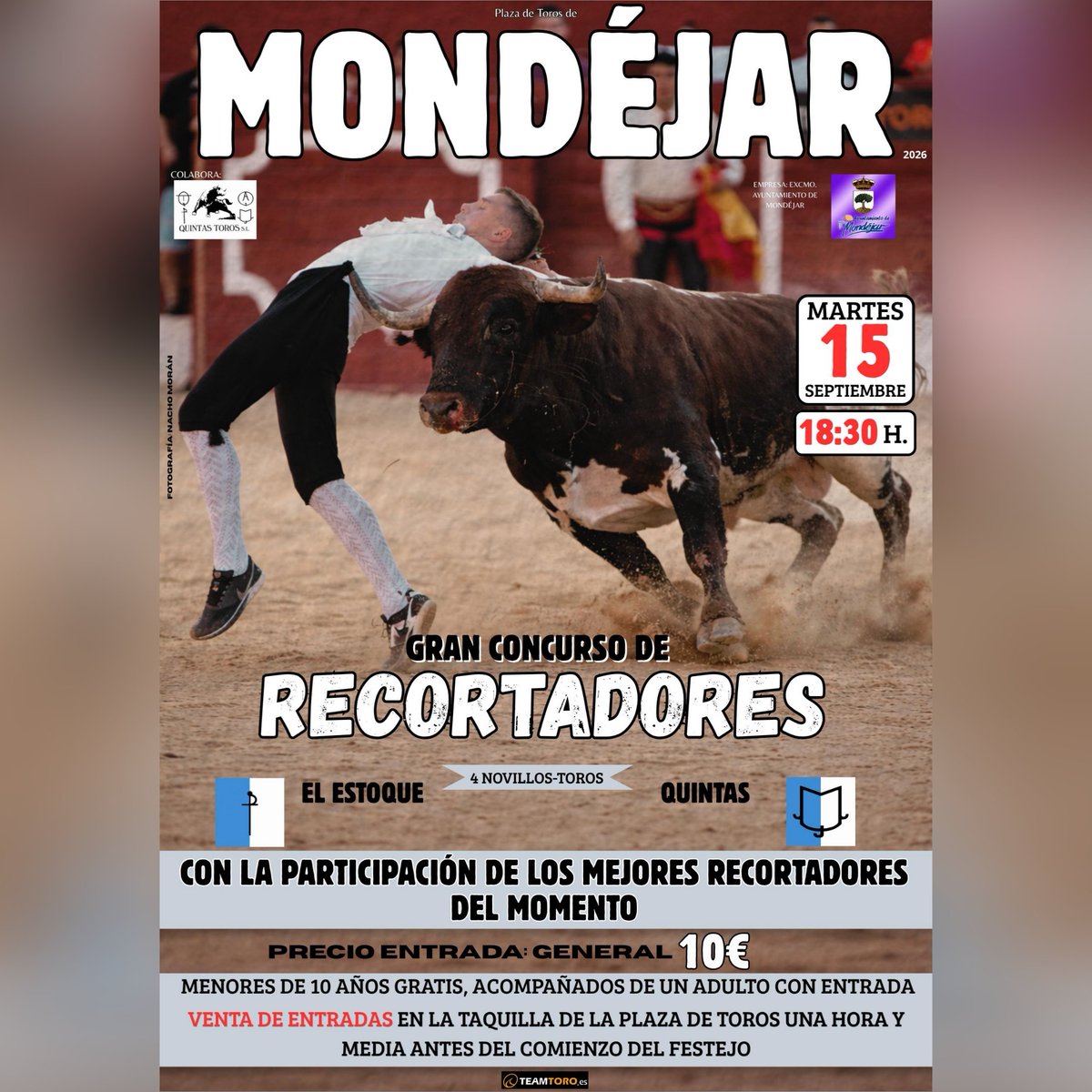 teamtoro_es's tweet photo. 🐂💥 GRAN CONCURSO DE RECORTADORES MONDÉJAR (Guadalajara) en Honor al Santísimo Cristo del Calvario 💥🐂

📅 Martes 15 de septiembre
🕘 18:30 horas
📍 Plaza de Toros de Mondéjar 
🐂 4 novillos-toros de la ganadería El Estoque y Quintas https://t.co/WraDT4VQ9s