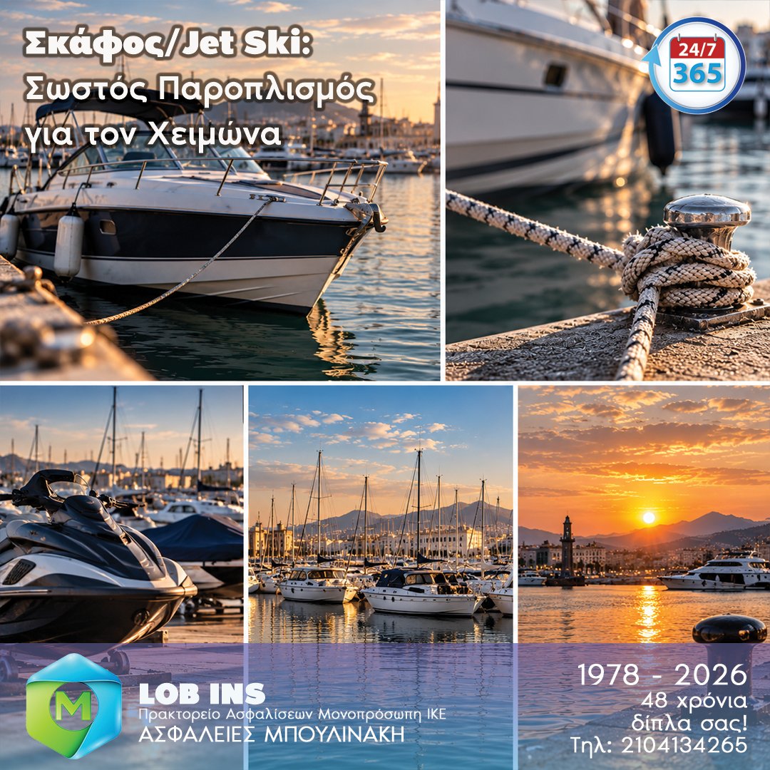 BoulinakisI's tweet photo. Παροπλίζεις σκάφος/jet ski για τον χειμώνα; Η υποχρεωτική ασφάλιση αστικής ευθύνης ισχύει και στον ελλιμενισμό/αγκυροβολία, όχι μόνο στην ενεργό χρήση. Ελέγξτε την κάλυψή σας πριν τον παροπλισμό. ⚓ https://t.co/5SUIkA9X6D