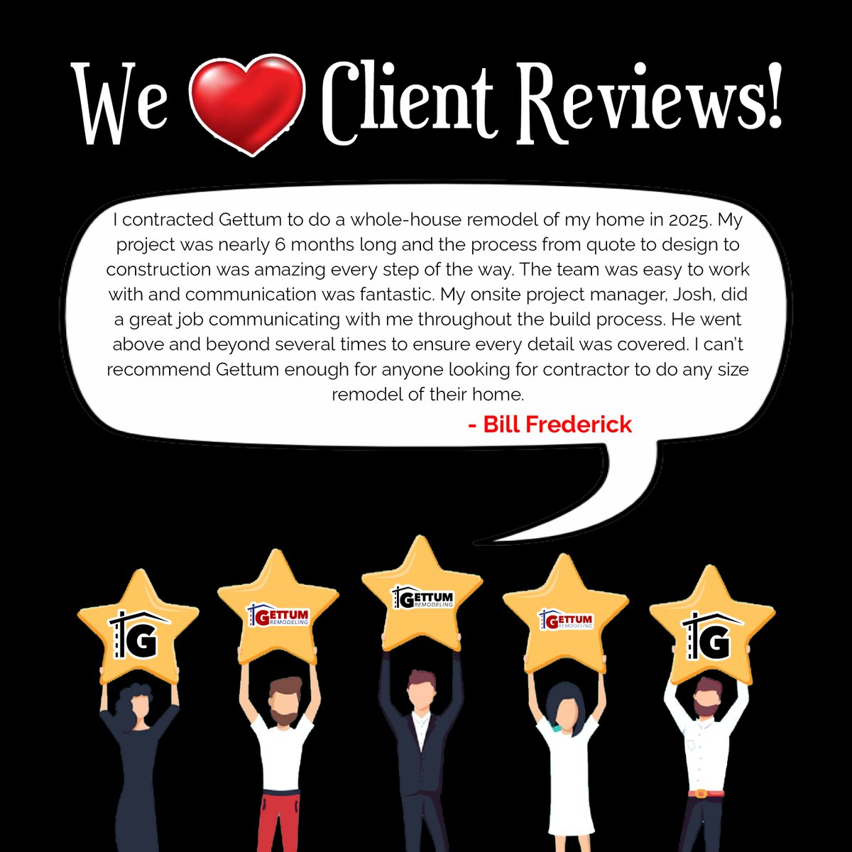 GettumRemodel's tweet photo. Thank you, Bill! We love hearing from our clients. Your feedback is invaluable to us! 💬✨ #ClientAppreciation #FeedbackMatters #ThankYou https://t.co/V4ghJb5f4l