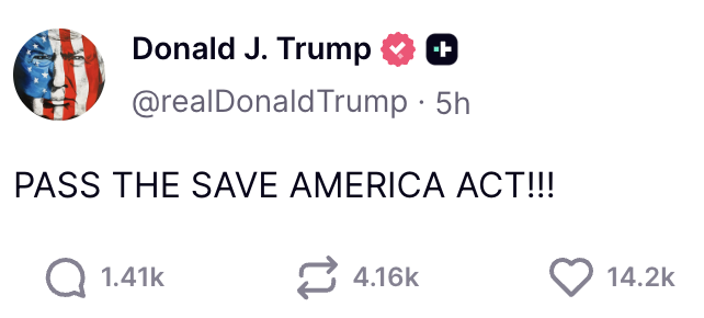 freedomcaucus's tweet photo. If @LeaderJohnThune spent as much time and energy debating the SAVE America Act as he does explaining why they're NOT debating it...

It might be on @POTUS' desk by now. https://t.co/MTt5nGg8Gp