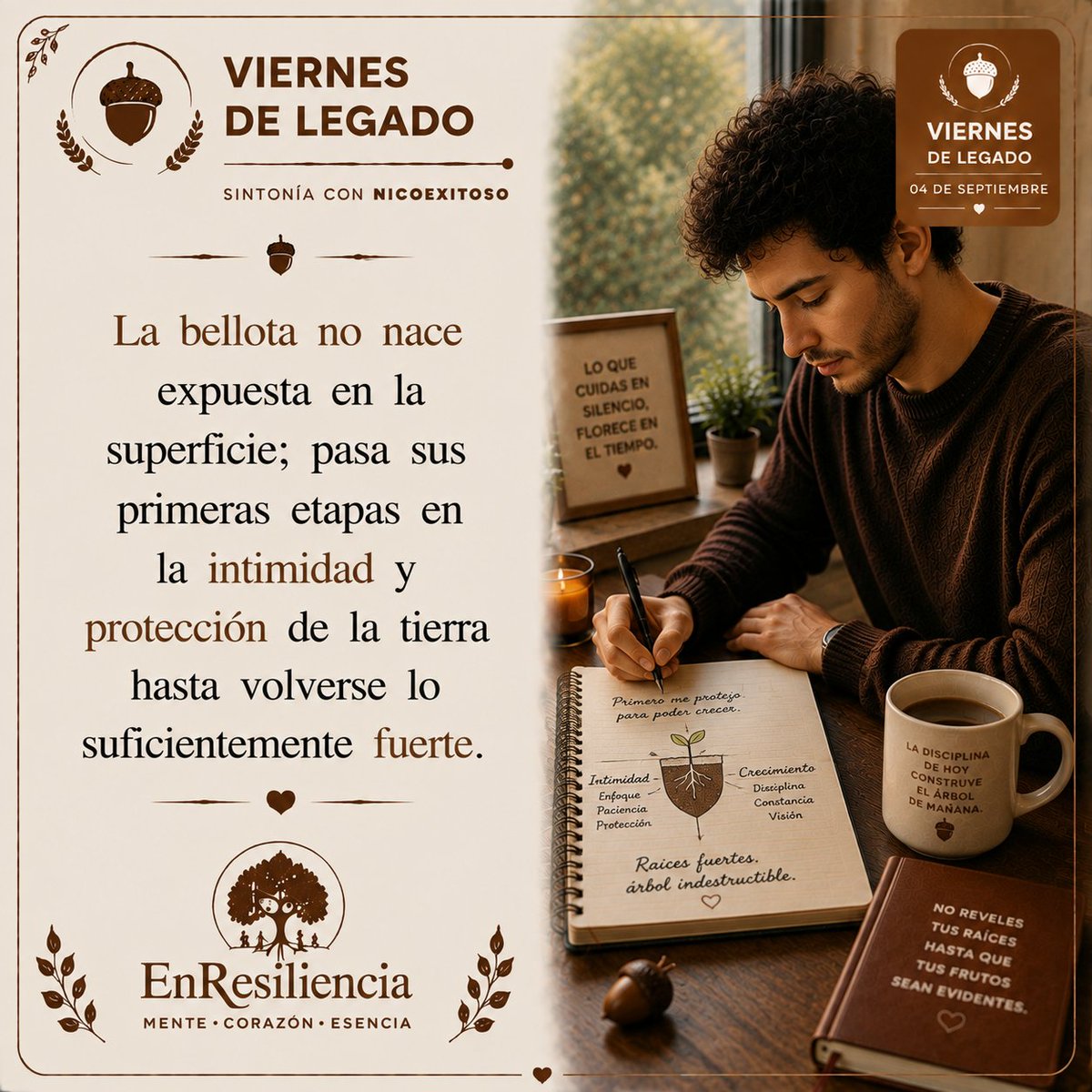 NicoExitoso's tweet photo. No todo el mundo tiene la capacidad o la sensibilidad para cuidar la fragilidad de tus comienzos.🌱 Cuando estás iniciando un cambio de vida, un emprendimiento o una sanación profunda, el silencio es tu mejor aliado.🌾

#Paciencia #CrecimientoSilencioso #RaicesProfundas #Bellota https://t.co/InvD5W9K94