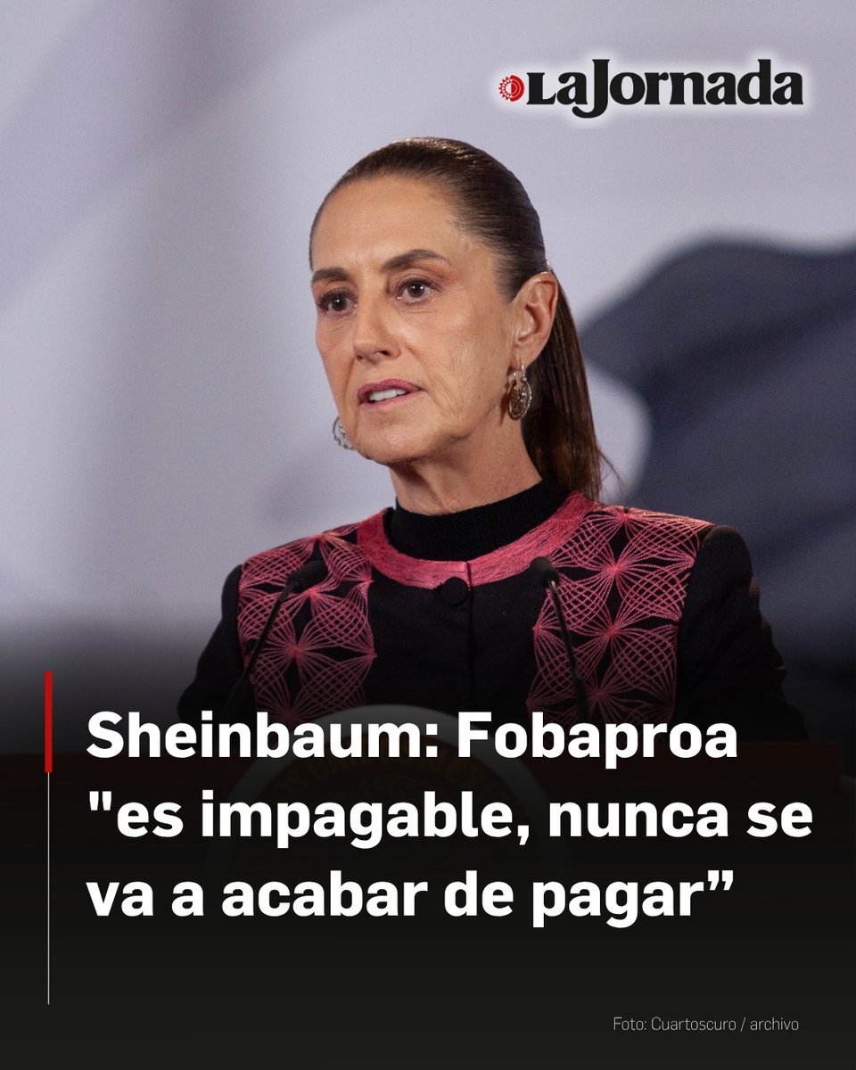 lajornadaonline's tweet photo. Al informar sobre su gestión de dos años en esta entidad, la presidenta Claudia Sheinbaum Pardo advirtió que se continuará pagando la deuda que contrajo Ernesto Zedillo en la década de los 90 para rescatar a empresas y bancos (antes Fobaproa) pero “es impagable, nunca se va a acabar de pagar”, subrayó.

En abril de 2025 ese rescate había significado un pago acumulado en intereses por 945 mil 895 millones de pesos, de acuerdo con información de la Secretaría de Hacienda. Una actualización de precios por inflación arrojó que la cifra superaba entonces los dos billones de pesos.

Más información en: https://t.co/9yzBfZKsMU