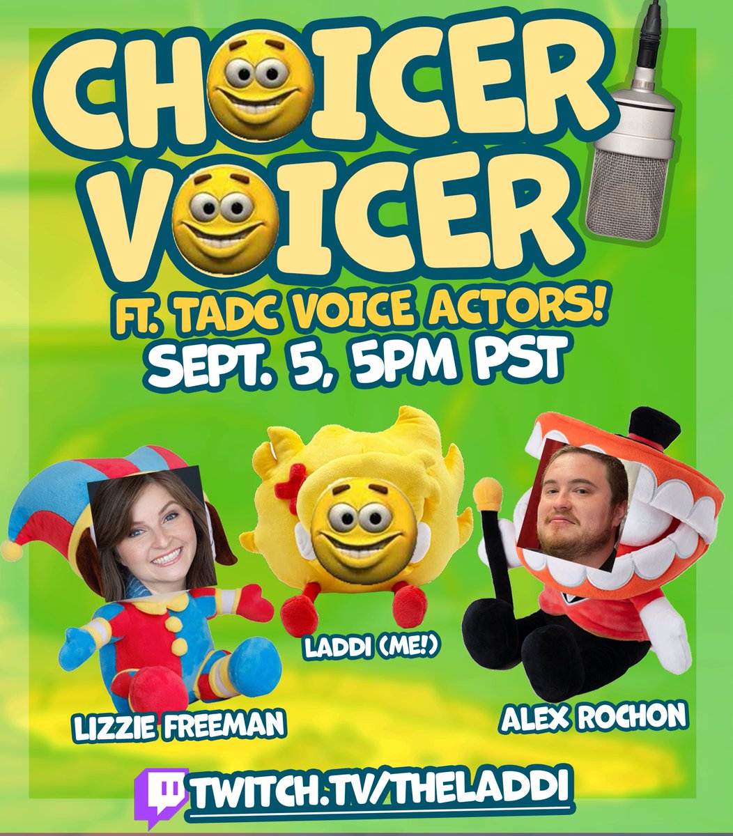 TheLaddi's tweet photo. TOMORROW for day 1 of my subathon I’ll be playing The Choicer Voicer with @LizzieRFreeman and @AlexRochonVA LIVE on my twitch channel at 5pm PST!!

YIPPIEEE ITS GONNA BE SO FUN DONT MISS IT!!! “ok laddi i wont miss it!…i will also give you smooches??” O: !?! WHAT!NO DONT DO THAT https://t.co/pahLWRUIvh