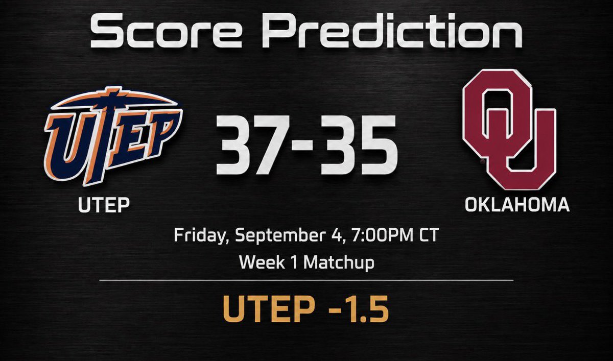 TheCUSACentel's tweet photo. SCORE PREDICTION

UTEP vs Oklahoma https://t.co/jYTWTFtiDB