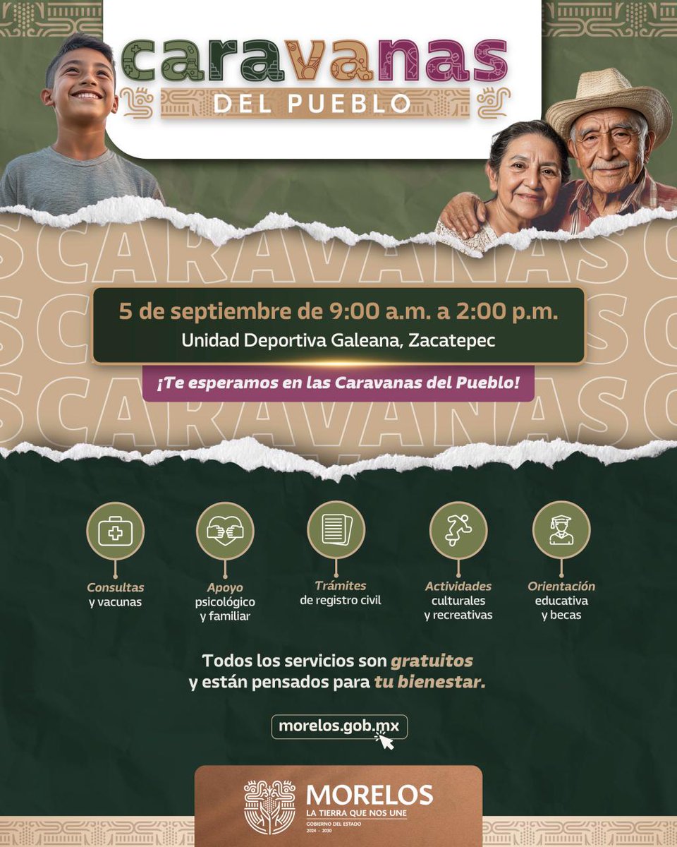 CableNoticiasD's tweet photo. 🟢 ¡CARAVANAS DEL PUEBLO LLEGAN A ZACATEPEC! 

📍 Este 5 de septiembre, familias de Zacatepec y municipios cercanos podrán acceder a servicios, trámites y orientación gratuita.

#Morelos #Zacatepec #CaravanasDelPueblo #CableNoticiasDigital https://t.co/lf2Wl5D1iX