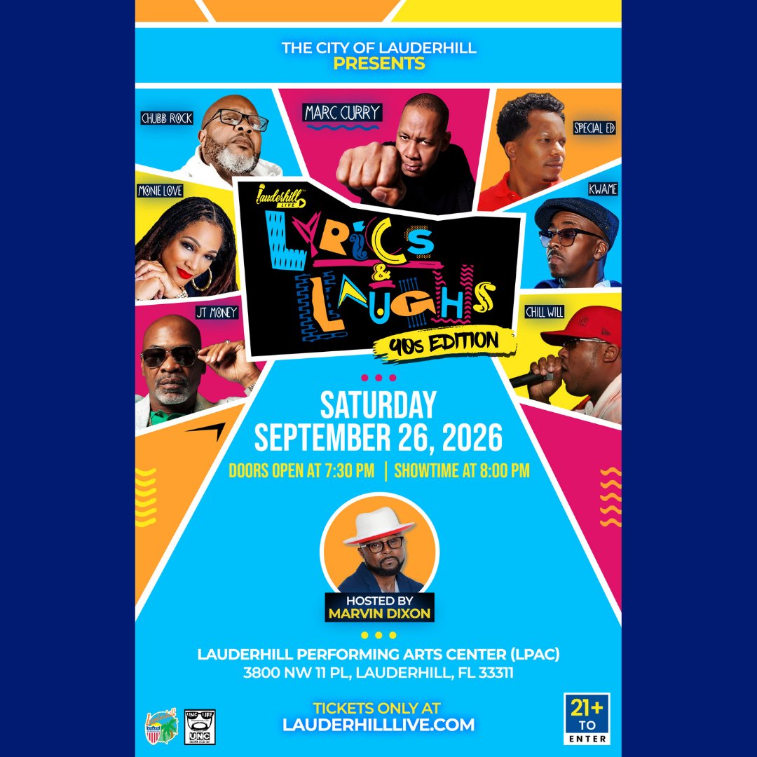 X1023FM's tweet photo. 🎤🔥WIN TICKETS!🔥😂

Clock in with Naysimone Sept. 14-18 for your chance to win a pair of tickets to #LauderhillLive: Lyrics &amp; Laughs 90s Edition on Sept. 26!

Featuring🎶JT Money, Monie Love, Chubb Rock, Special Ed, Kwame &amp; Chill Will +😂Marc Curry!

📻 Listen to win!🎟️🎉 https://t.co/ninymf7Zmb