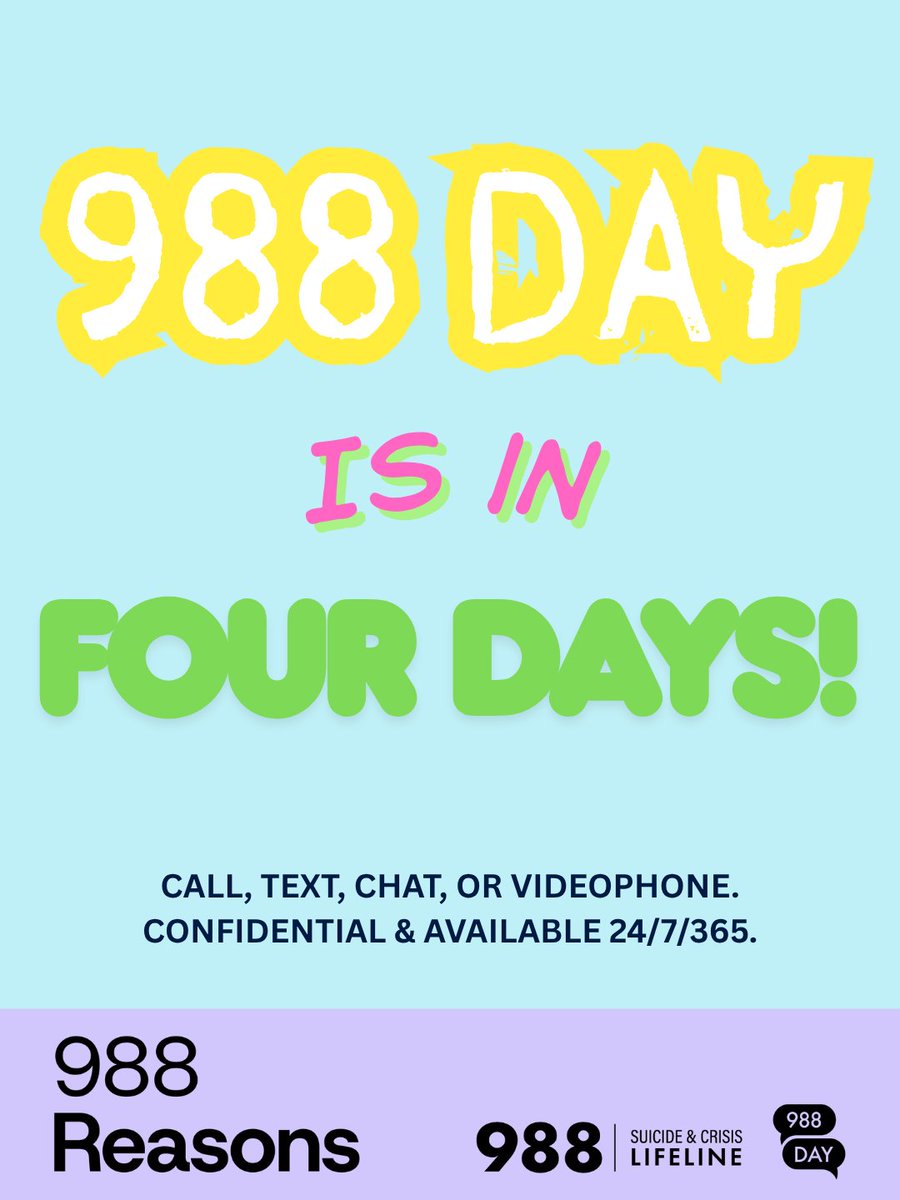 AFSP_Mo's tweet photo. Four days until #988Day! What are four things you're grateful for? Once you've written them down, drop a heart below.💜
.
.
#988DayCountdown #988Lifeline #YourReasonIsReasonEnough #YouMatter #SaveLivesBringHope https://t.co/QWcAoBSJWY