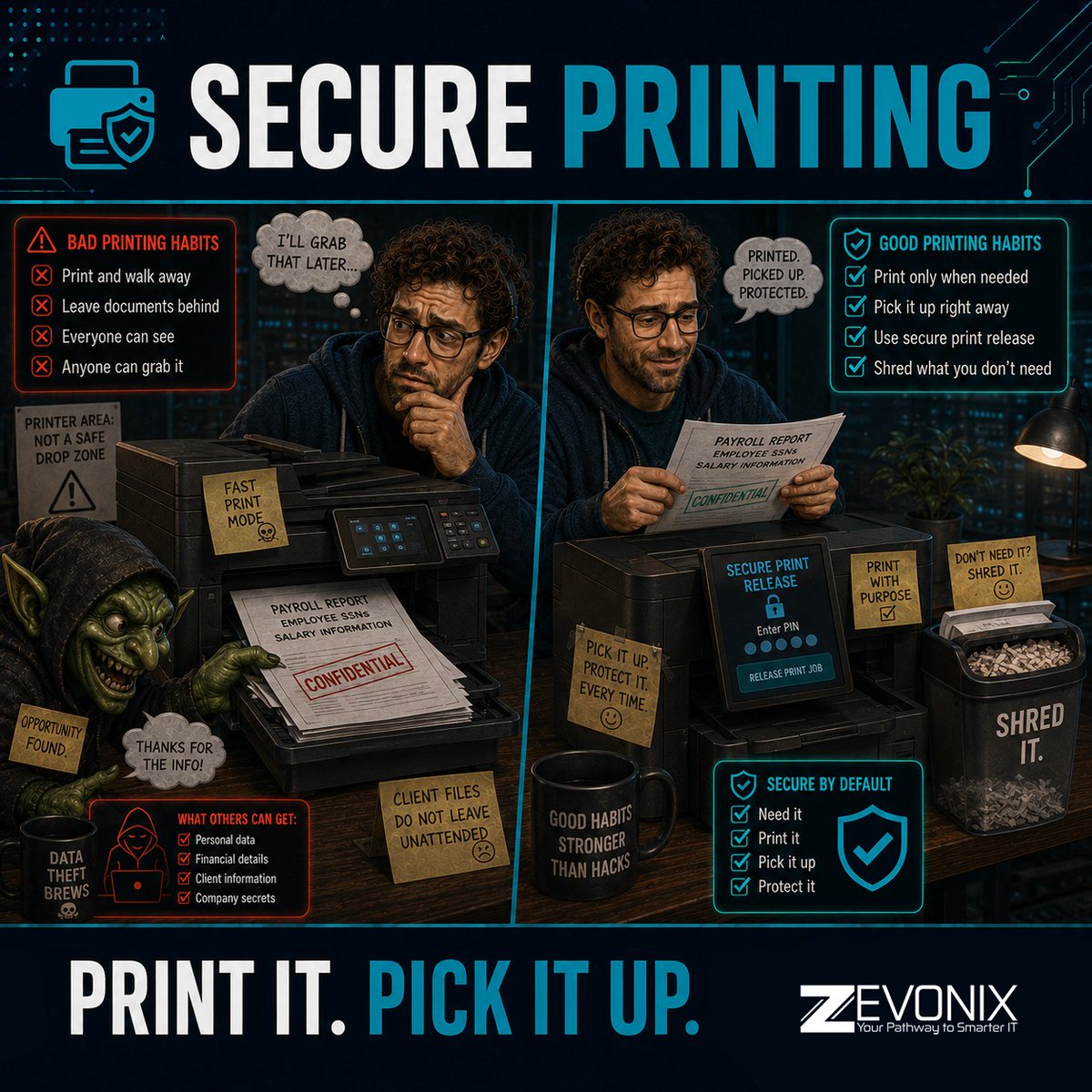 Zevonix_IT's tweet photo. Secure printing ends when you pick it up. Do not leave sensitive pages behind. https://t.co/tNnyCXUMzv https://t.co/7vP0sNHRul