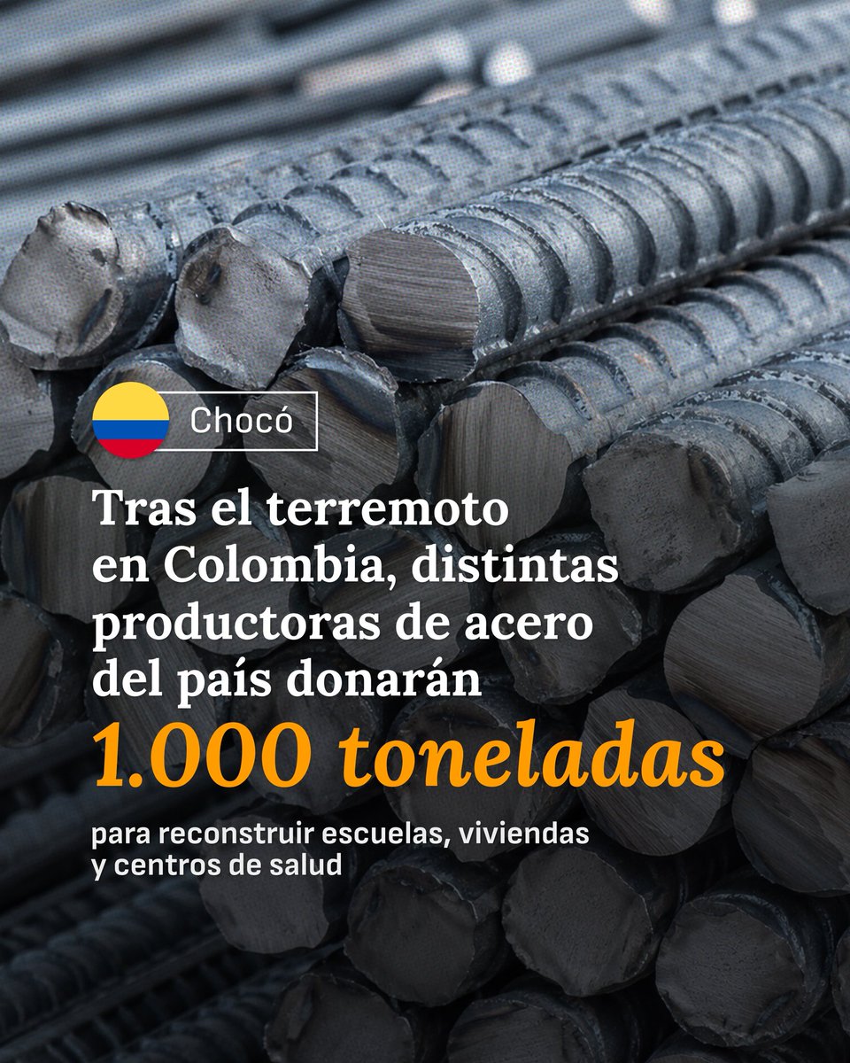 latam2050's tweet photo. La @CamaraAceroAndi  de la @ANDI_Colombia impulsó, junto a las productoras colombianas Acerías Paz del Río, Diaco, Grupo Siderúrgico Reyna, Ternium y Sidoc, la donación de 1.000 toneladas de acero certificado para reconstruir las zonas afectadas por el terremoto. 🏗️🇨🇴 https://t.co/ToXYsSsp1a