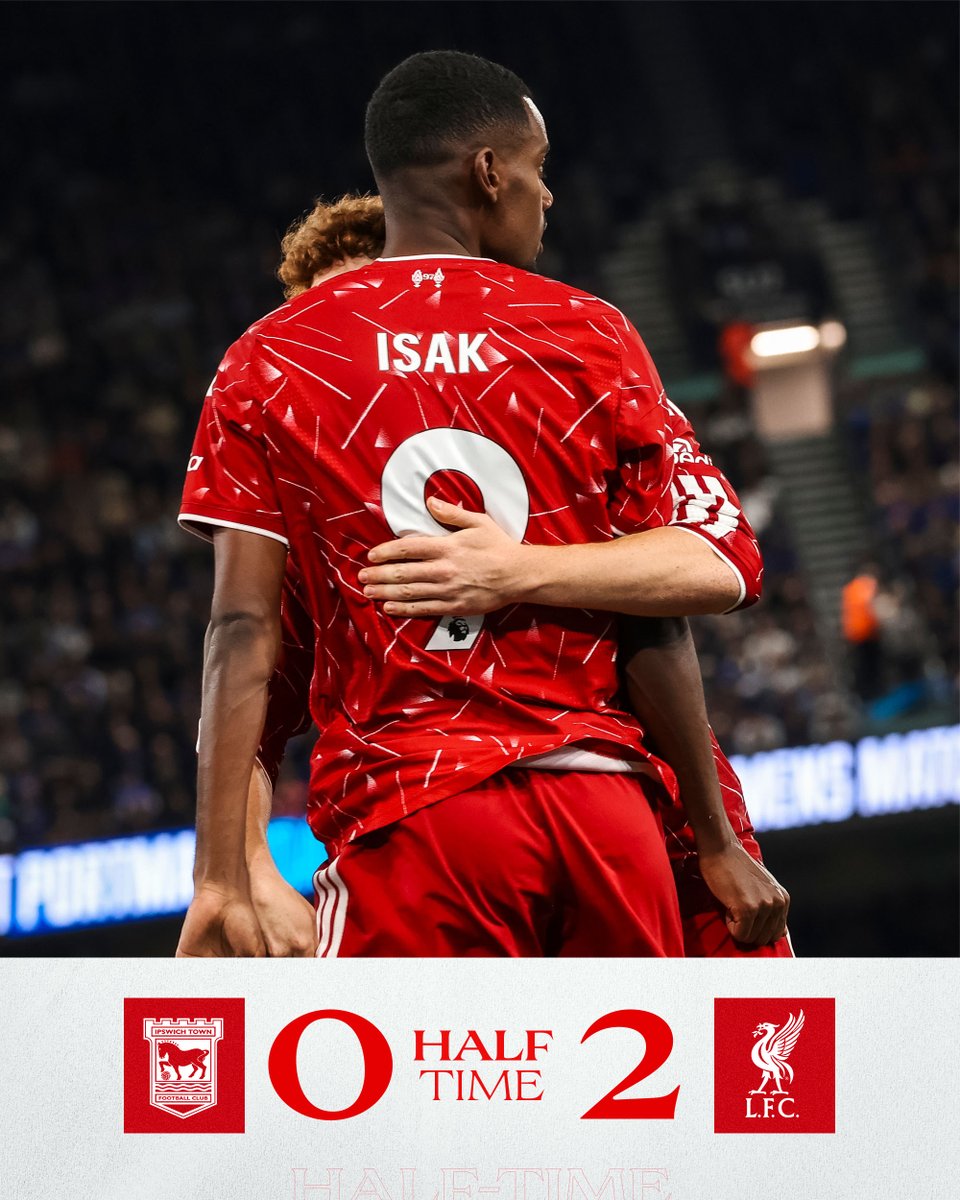 LFC's tweet photo. Isak's double has us ahead at the break ✊ #IPSLIV https://t.co/fSNpBTYAmh