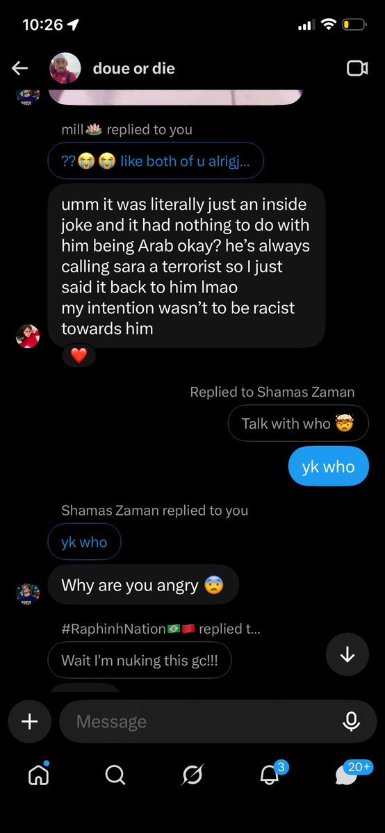 ferrarimvse's tweet photo. u mfs are weird. keeking and adding back someone who said the n word + other countless racist things bc he was "ragebaiting" and one of the members calling an arab a terrorist and when i call it out ur mad let alone kick me out bc i called ur bs out https://t.co/a2GLm9fCp7