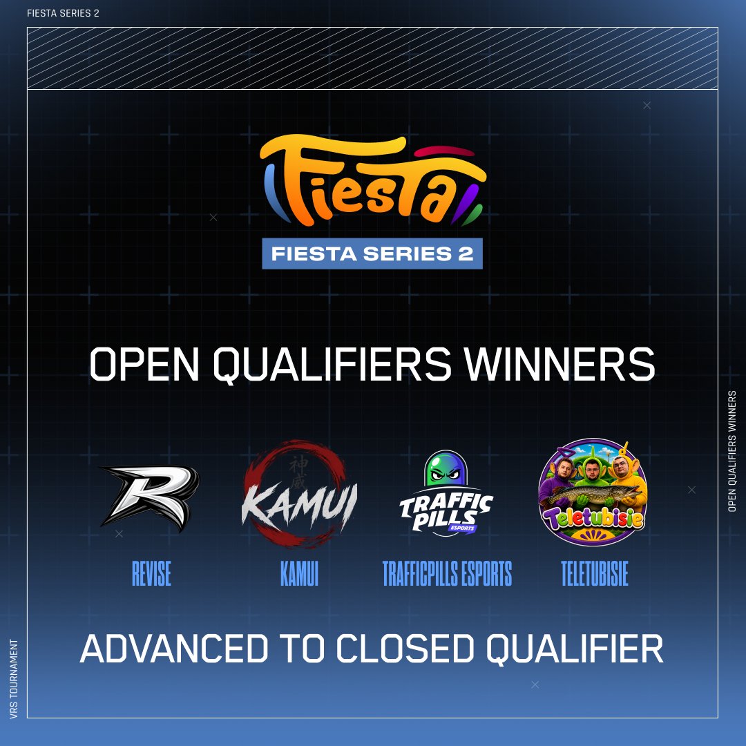 fiesta_cs2's tweet photo. 🔥 Fiesta Series 2 — Open Qualifiers are DONE!

These 4 teams punched their tickets to the Closed Qualifier:

• Revise
• KAMUI
• TrafficPills Esports
• Teletubisie

Congrats to the winners! Closed Qualifier is next 👀

#FiestaSeries #CS2 https://t.co/8A7MZhVD40