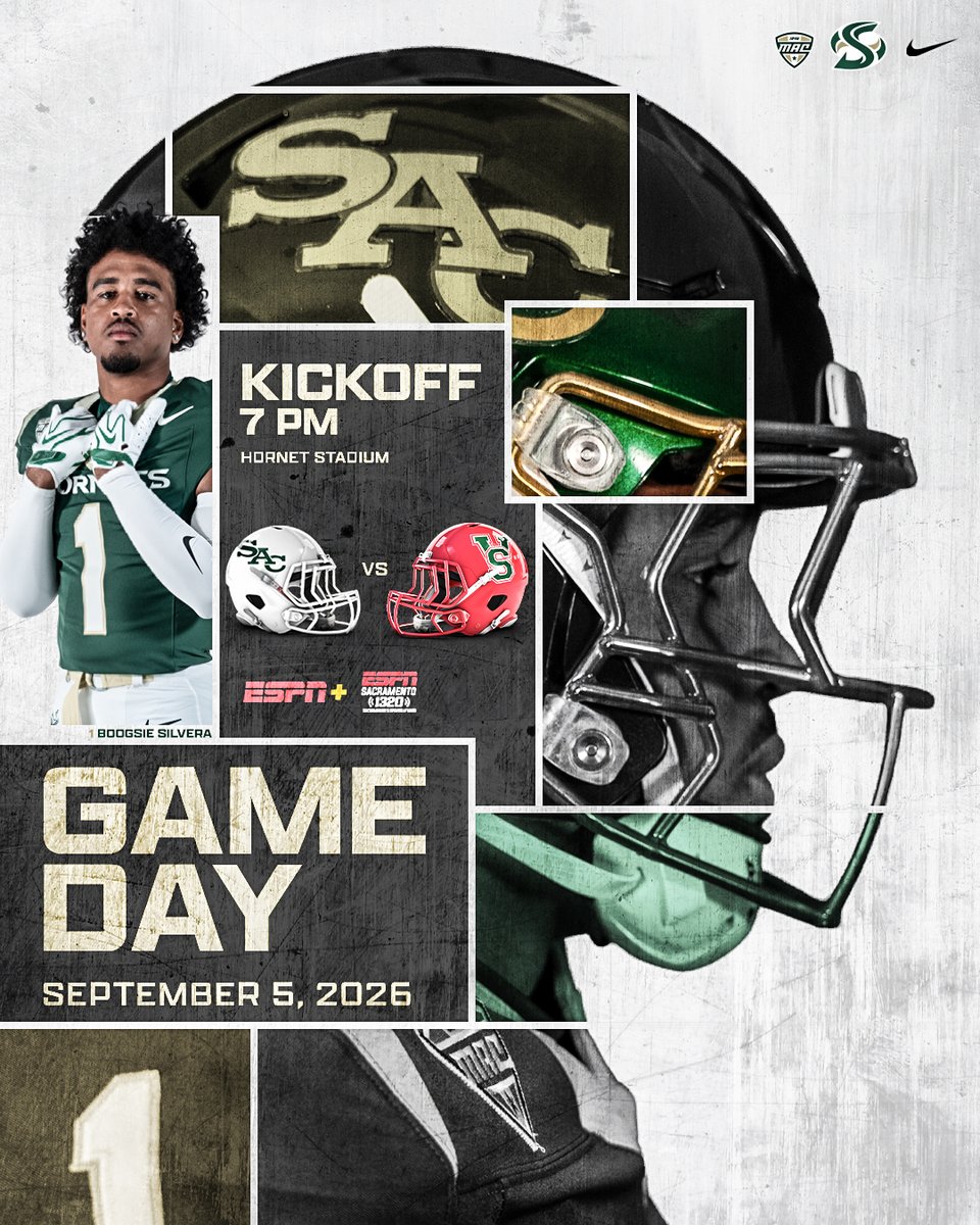 SacHornetsFB's tweet photo. 𝙏𝙃𝙀 𝙃𝙊𝙍𝙉𝙀𝙏𝙎 𝘼𝙍𝙀 𝙃𝙊𝙈𝙀❗️ 

🆚: Mississippi Valley State
⏰: 7PM
🏟️: Hornet Stadium
📺: ESPN+ | ESPN 1320

#StingersUp | #GreenLine | #ZoTime https://t.co/Hu0YQ9ln0G