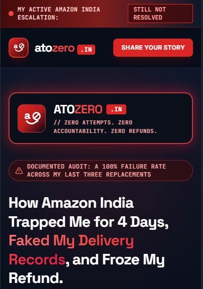 satdeep's tweet photo. Tired of @AmazonHelp faking delivery scans &amp; freezing my refund, I built a site to track it: https://t.co/wLVNh2SkjR

• 100% failure on my last 3 replacements
• App marked "Return received" while item sat at home
• 1-wk "inquiry" with zero ask for CCTV logs https://t.co/jrqFhbz2Ad