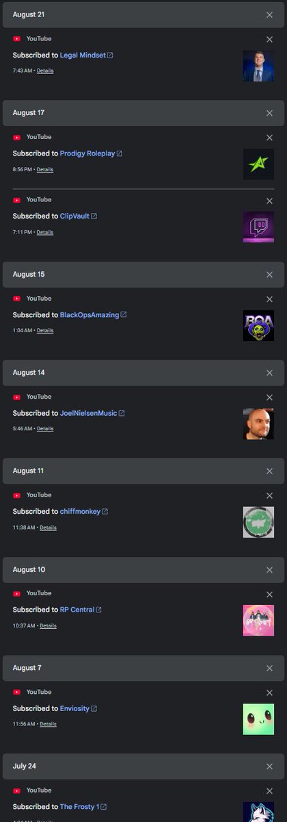 ClickbaitExe's tweet photo. What the actual fuck is wrong with YouTube? I thought I had dementia or some shit but no. If I look at my history it's clear that a fraction of every single channel I click on ends up getting automatically subscribed to

I would skewer myself before subscribing to legal mindset https://t.co/BzhGiSz5Bn