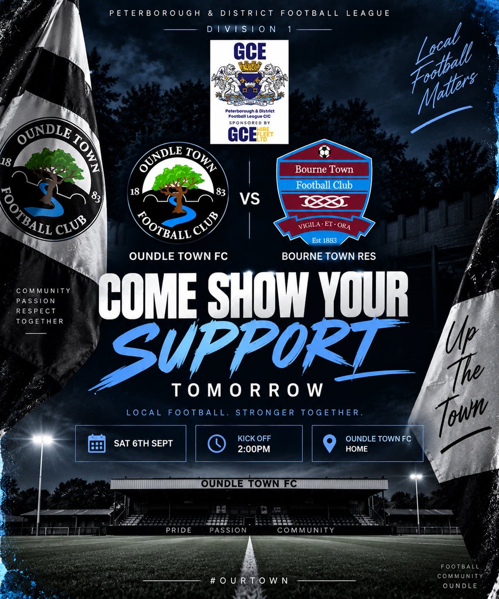 OTFC1883's tweet photo. PDFL DIV 1 FOOTBALL IS BACK!! ⚽️🔥

The wait is over… and we’re kicking things off at home! 🖤🤍

🆚 Bourne Town Res
🏠 Station Road  -  PE8 4BZ
⏰ 2PM KO

Get down to Oundle and get behind the lads! 👊

Who’s backing the Town tomorrow? 👀👇

UP THE TOWN! 🖤🤍⚽️
#OundleTownFC https://t.co/opnrYooePs