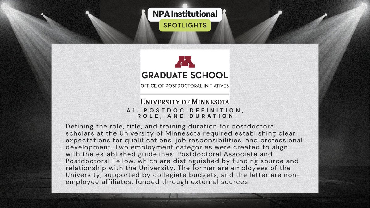 nationalpostdoc's tweet photo. The NPA Institutional Spotlights serve to illuminate how various institutions align their practices with key sections of the "NPA Recommended Postdoctoral Policies and Practices (RPPP)." 

🔗 https://t.co/vpUYy5FqjE // #NPASpotlights #postdocs #postdocoffices #postdocassociations https://t.co/QrjLuQ7vbD