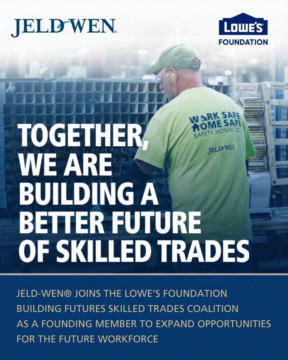 JELDWEN's tweet photo. Strong communities start with skilled people. JELD-WEN is proud to be a founding member of the Building Futures Skilled Trades Coalition, led by @lowesfoundation it brings together educators, employers and workforce organizations to expand access to skilled trades careers. https://t.co/pj8WW7QFUT