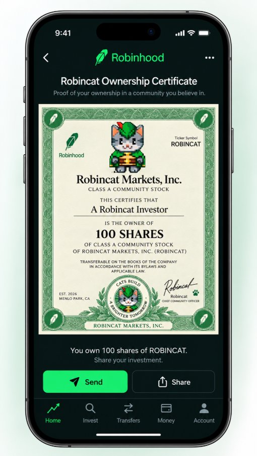 RyDawg42's tweet photo. Hey @vladtenev

Remember when you said you missed physical stock certificates?

What if Robinhood brought them back digitally?

Digital Stock Certificates you can collect, share, and gift to people.

And maybe even Digital Coin Certificates…

Robincat certificate, anyone? https://t.co/XGgwB3pnCT