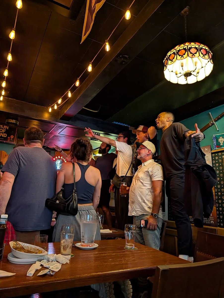 CineFocu's tweet photo. Hudson Williams with the cast and production team of ‘Heated Rivalry’ at a trivia night at The Scots Corner in Ontario recently. https://t.co/QAxrkRiKiE