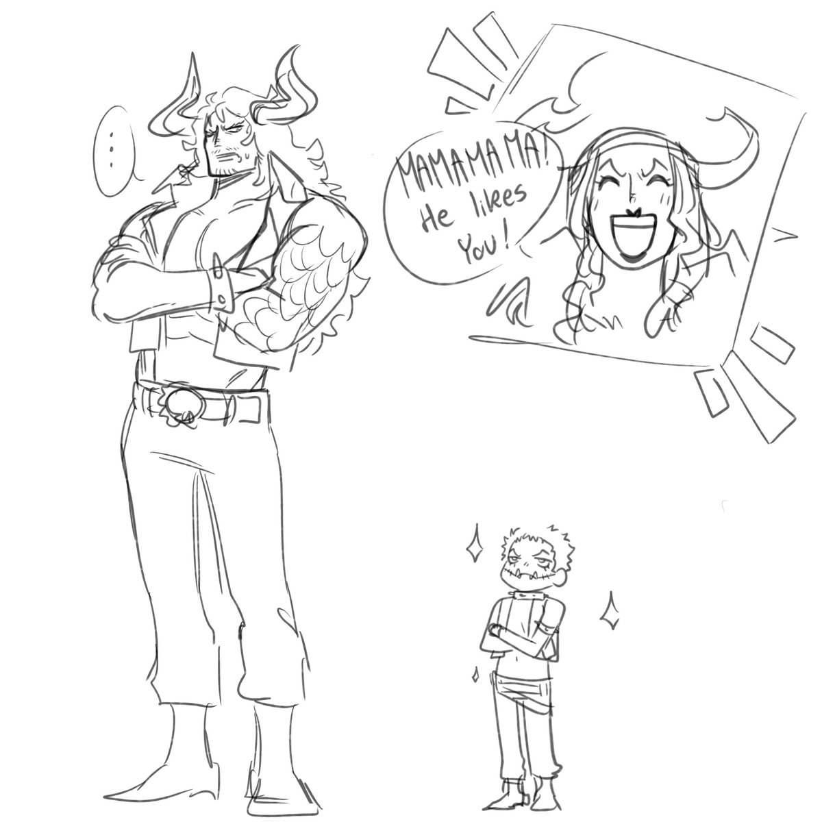 Dannymans66's tweet photo. How cute would it be for Katakuri to just constantly copy Kaido's mannerisms in order to look 'cool' https://t.co/nsSprQNqy7