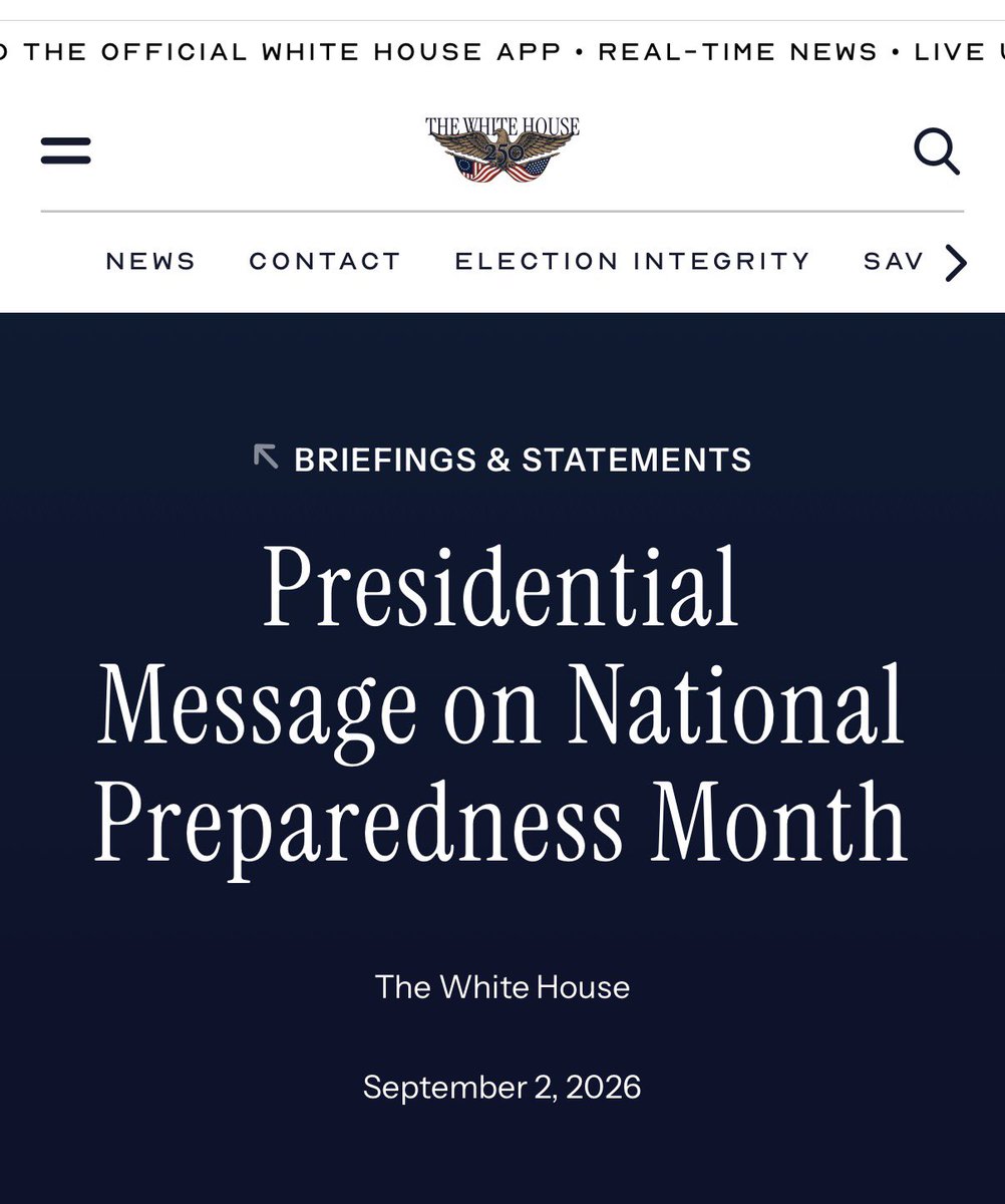 CaptKylePatriot's tweet photo. 💥This National Preparedness Month, I call on every American citizen to ready themselves and their families, homes, businesses, and communities for natural and man-made threats.

📰 Article Link:
https://t.co/lXyGAeAnfz

@CaptKylePatriots 
OnTelegram
@CaptKylePatriot 
On X https://t.co/E5jv1Lti5T