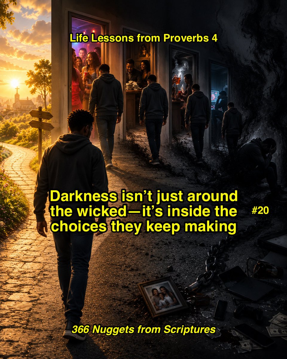 kubisaw's tweet photo. Every Wrong Choice Makes the Next One Easier

Darkness rarely takes over a life all at once. It grows through repeated choices. What begins as one compromise can gradually become a pattern until a person loses sight of where the path is leading.

📖 Proverbs 4:19 (NKJV) https://t.co/72hYrsXpPb