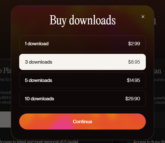 DeathSS454's tweet photo. @sedai76 @suno Don't worry everybody. You still buy unlimited downloads at $3 bucks a pop.  LOL https://t.co/fzQmoNttO7