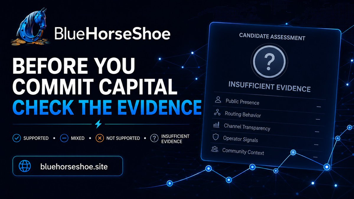 BHSIntelligence's tweet photo. Not every unfamiliar Lightning peer deserves a forced yes/no answer. Sometimes the honest result is: insufficient evidence. https://t.co/7audYVlJkx examines public graph history, routing observations and evidence freshness before you commit capital. Check the evidence first. https://t.co/7SqCtt9sMh
