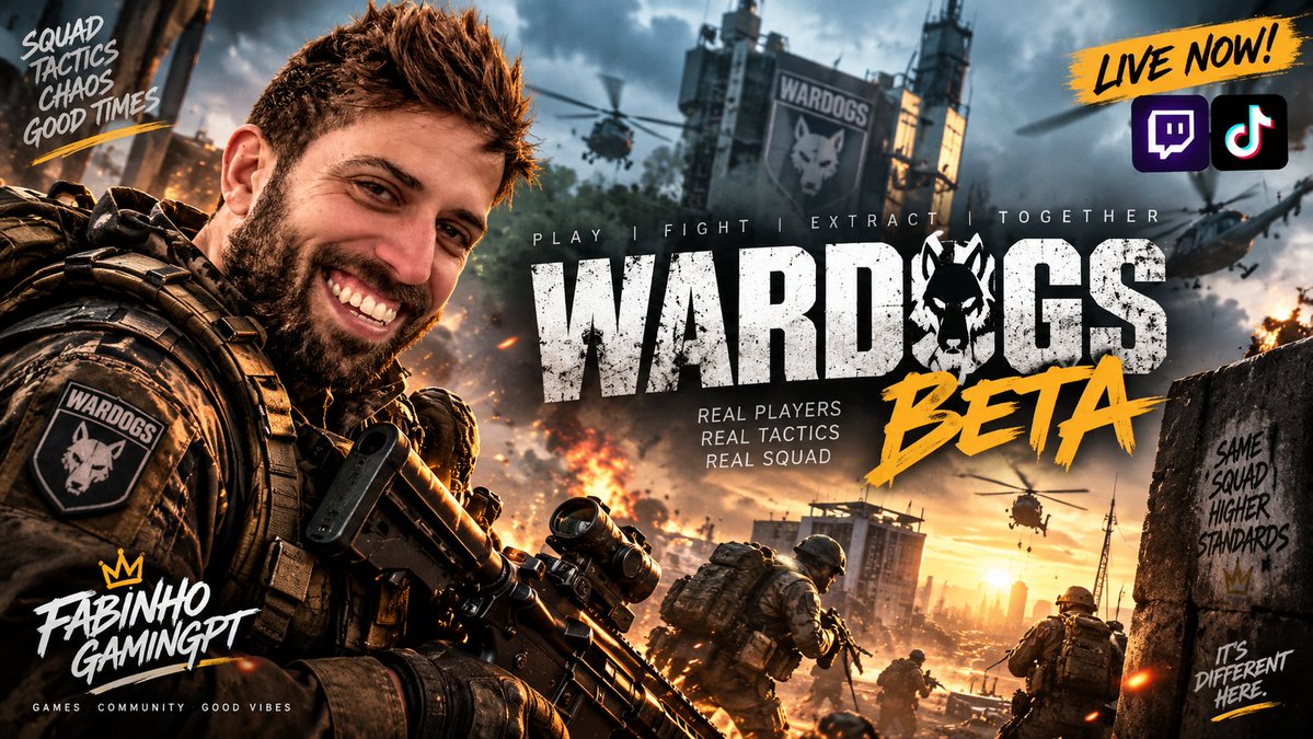FabioSilvaGMPT's tweet photo. 🔥 WARDOGS BETA — DAY 2!

Back with the squad for more ALL-OUT WARFARE 💥
Yesterday was the warm-up… tonight we go harder. 💀🔥

🔴 LIVE NOW: https://t.co/mukrFq4gHG
📱 https://t.co/shgczyOBYR
#WARDOGS #WARDOGSBeta #Gaming #FPS #Twitch #TikTokLive https://t.co/mPeL2oSwZR