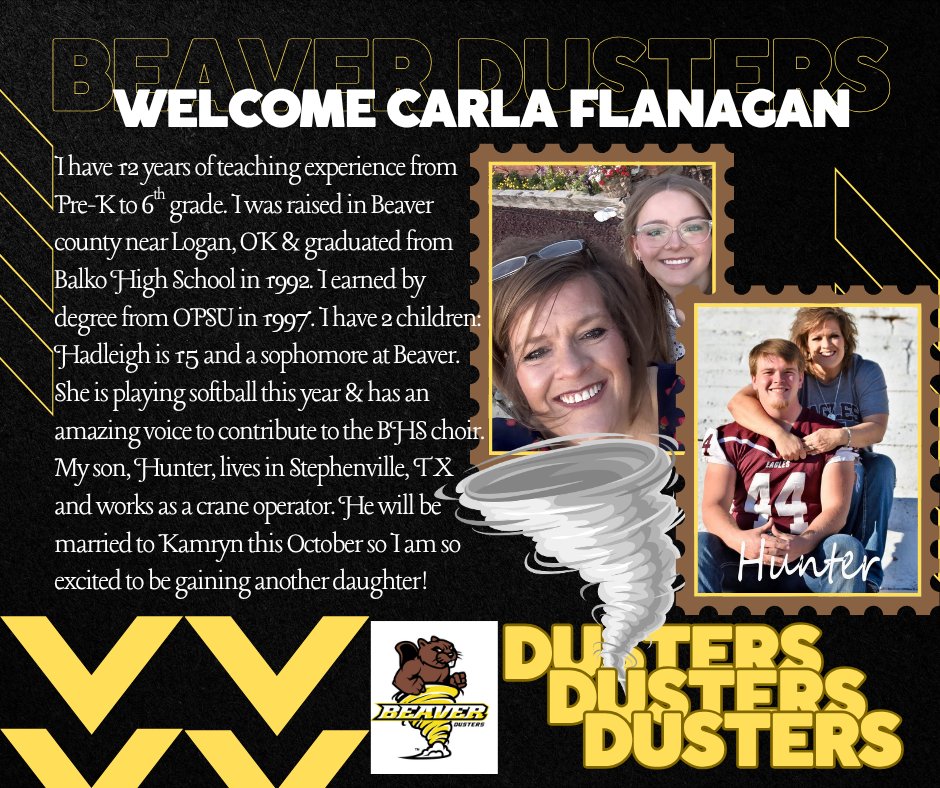 beaver_dusters's tweet photo. Join us in welcoming Ms. Flanagan  to our Duster Family! Ms. Flanagan is teaching 2nd grade to our Little Dusters🖤💛🌪 https://t.co/Cx2FM6ROD0