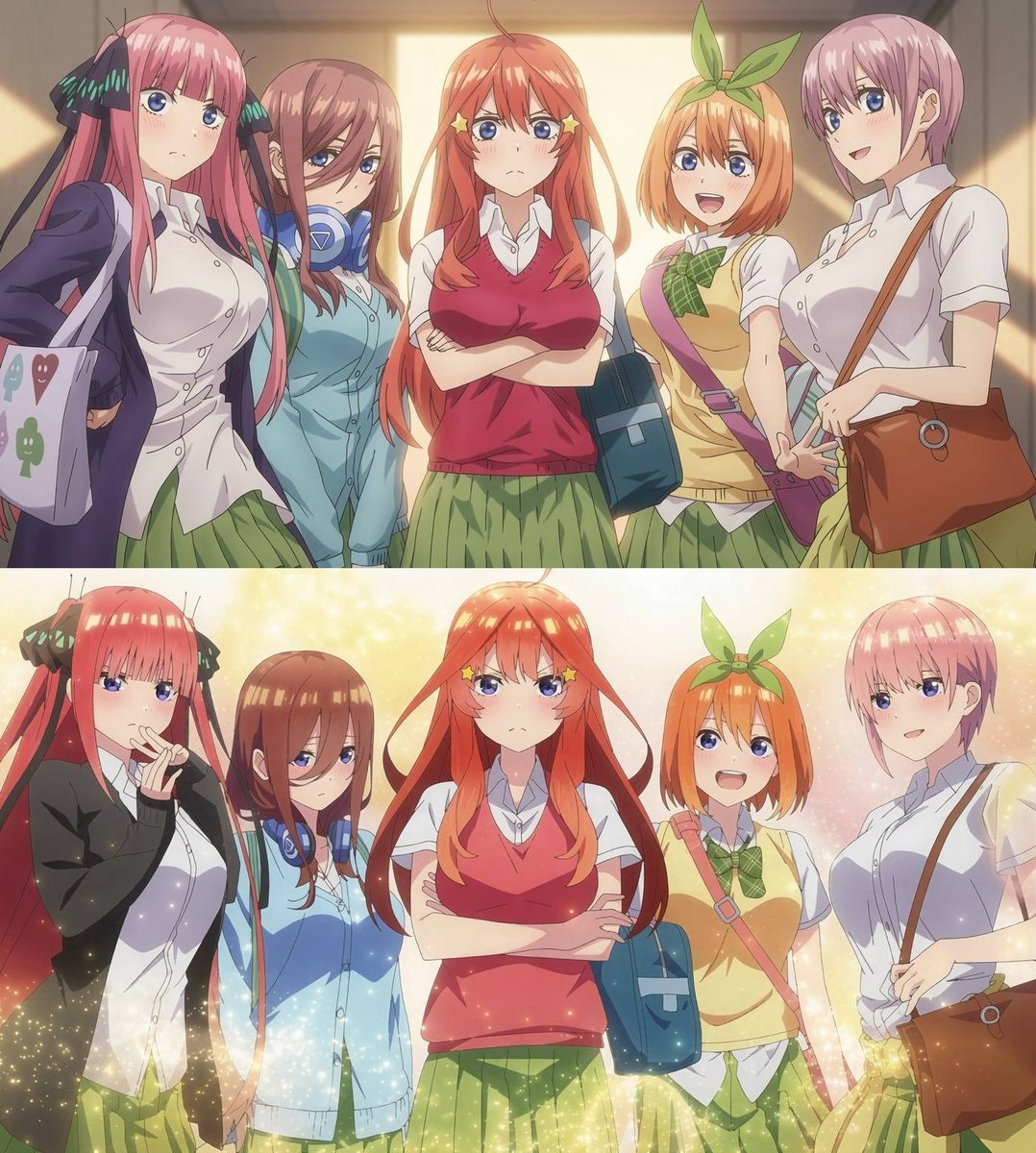 HctorCo55949274's tweet photo. Temporada 1 vs Temporada 2 de las Quintillizas, que diseños te gustan más? o el del estudio Shaft en los OVAS? https://t.co/XSZTmLJCtX