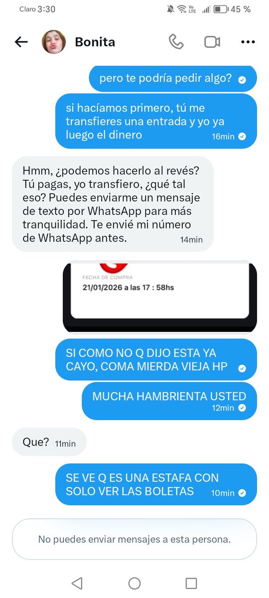 doolyxm's tweet photo. Hola chicass vengo a exponer a una ESTAFADORA @89ChicaBonita, subió un tw de q estaba vendiendo boletas y te envía supuestamente las “evidencias de las boletas” pero son falsas, MIREN MUY BIEN LAS BOLETAS Y APARTE LA MUCHA PORKERIA QUERIA Q YO LE ENVIARÁ MI DINERO PRIMERO https://t.co/aBDsA2o3bV