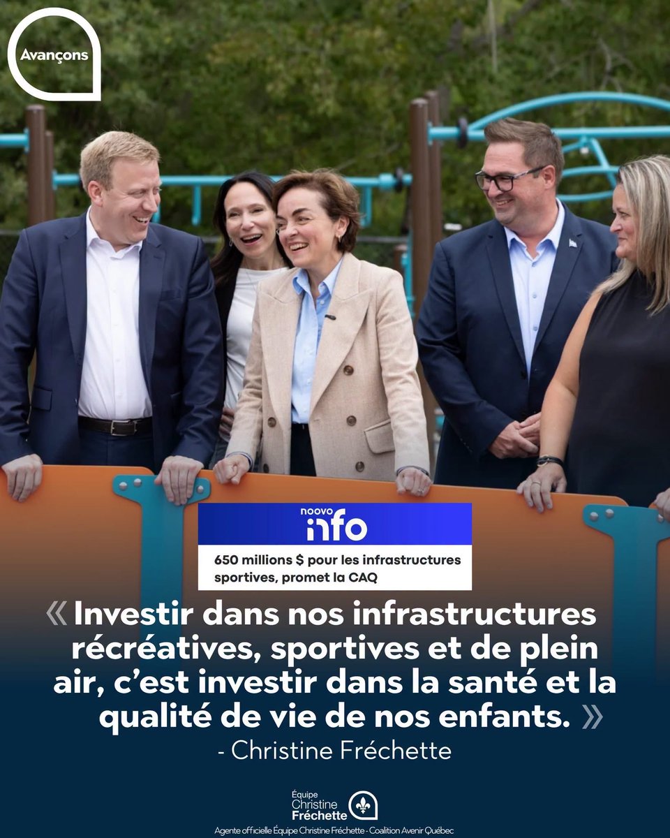 CFrechette's tweet photo. Du neuf pour nos enfants.

On va investir pour qu’ils puissent bouger, jouer et grandir dans des infrastructures dignes d’eux :

✅ 300 M$ dans nos infrastructures de sport et de plein air

✅ 200 M$ pour des gymnases neufs dans nos écoles

✅ 150 M$ pour améliorer nos cours d'école

👉 Des gymnases, des plateaux sportifs et des cours d'école au goût du jour.
