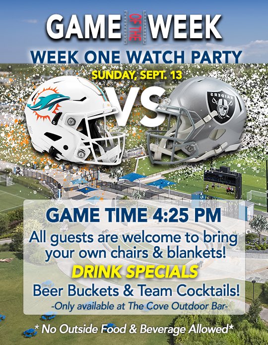 PCSCNaples's tweet photo. THE FANS HAVE CHOSEN OUR WEEK ONE WATCH PARTY!🗳️🏈

Bring your chairs &amp; blankets, grab your crew, and get ready to watch the game outdoors on our 40 foot jumbotron! Enjoy Beer Buckets &amp; Team Cocktails available exclusively at The Cove Outdoor Bar. https://t.co/DPaOVhnI4o