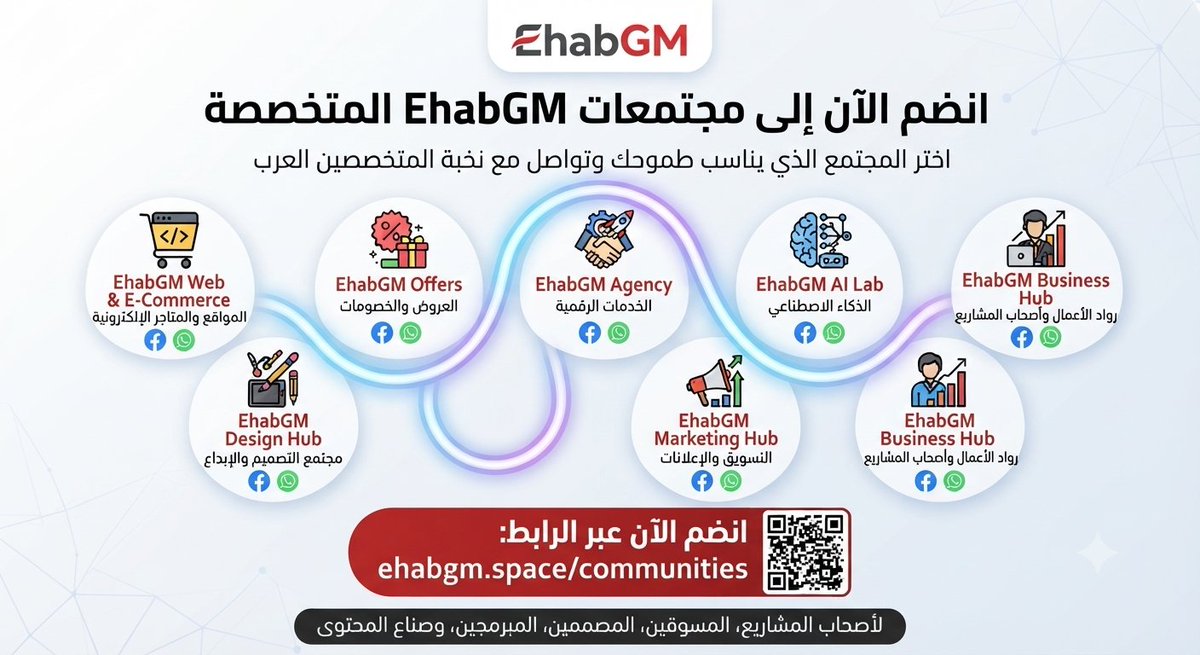 ehabgmagency's tweet photo. اختر مجتمعك الرقمي وابدأ رحلة النجاح مع نخبة المتخصصين العرب! 🚀
​سواء كنت صاحب مشروع، مسوقاً رقمياً، مصمماً، أو مبرمجاً، مكانك محفوظ بين محترفين يشاركونك نفس الطموح والاهتمام. انضم الآن إلى مجتمعات EhabGM المتخصصة لتبادل الخبرات، تنمية مهاراتك، وبناء شراكات حقيقية https://t.co/Lygmj9UaSP