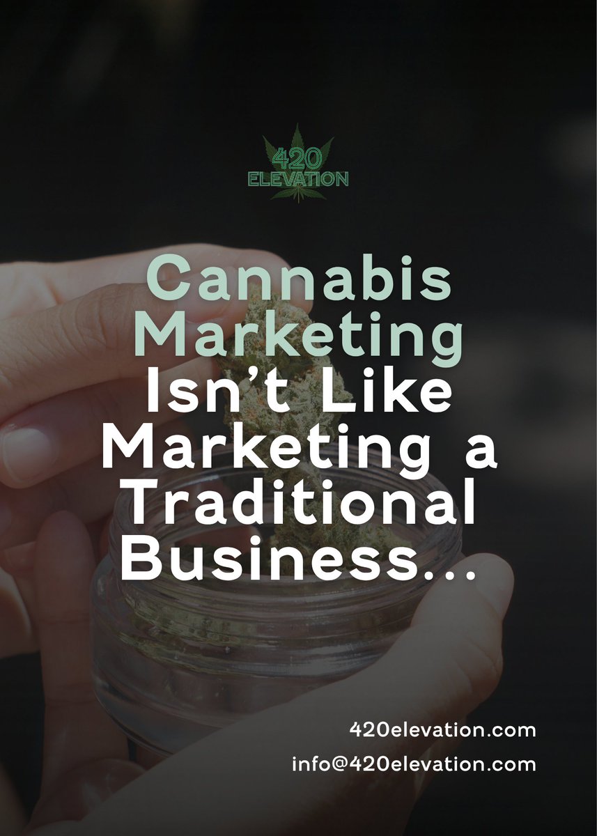 420__Elevation's tweet photo. Cannabis marketing isn't like marketing a traditional business.

There are industry-specific rules, platform limitations, advertising restrictions, and a whole lot of competition to navigate. That's why partnering with a marketing agency is the best bet! https://t.co/w4dvoYTWqs https://t.co/og529qzWqq