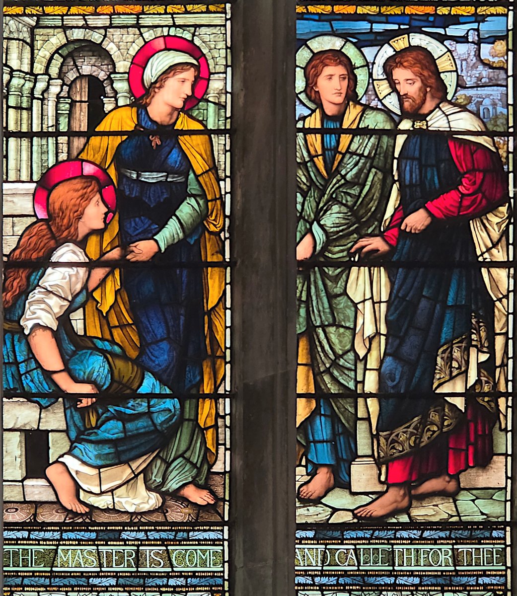 TheSimonKnott's tweet photo. 2/2 Mary and Martha welcome Christ and St John after the death of Lazarus. Glass by Henry Holiday, c1900 at Lound, Suffolk. https://t.co/UsaVVucOnK