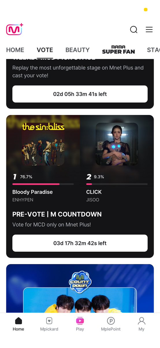 minftie's tweet photo. ya abrió la votación para mcountdown !! nos vamos a enfocar en music bank pero en mnet plus no piden recolección de votos y se puede votar 5 veces al día ! no hay nada que perder https://t.co/AuenpEe9hR